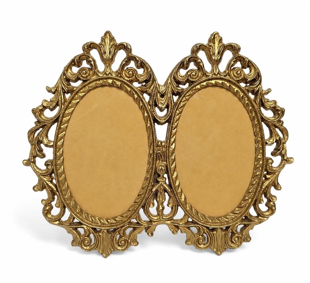 Vintage Gold Ornate Scroll Double Oval Picture Frame Rococo Baroque